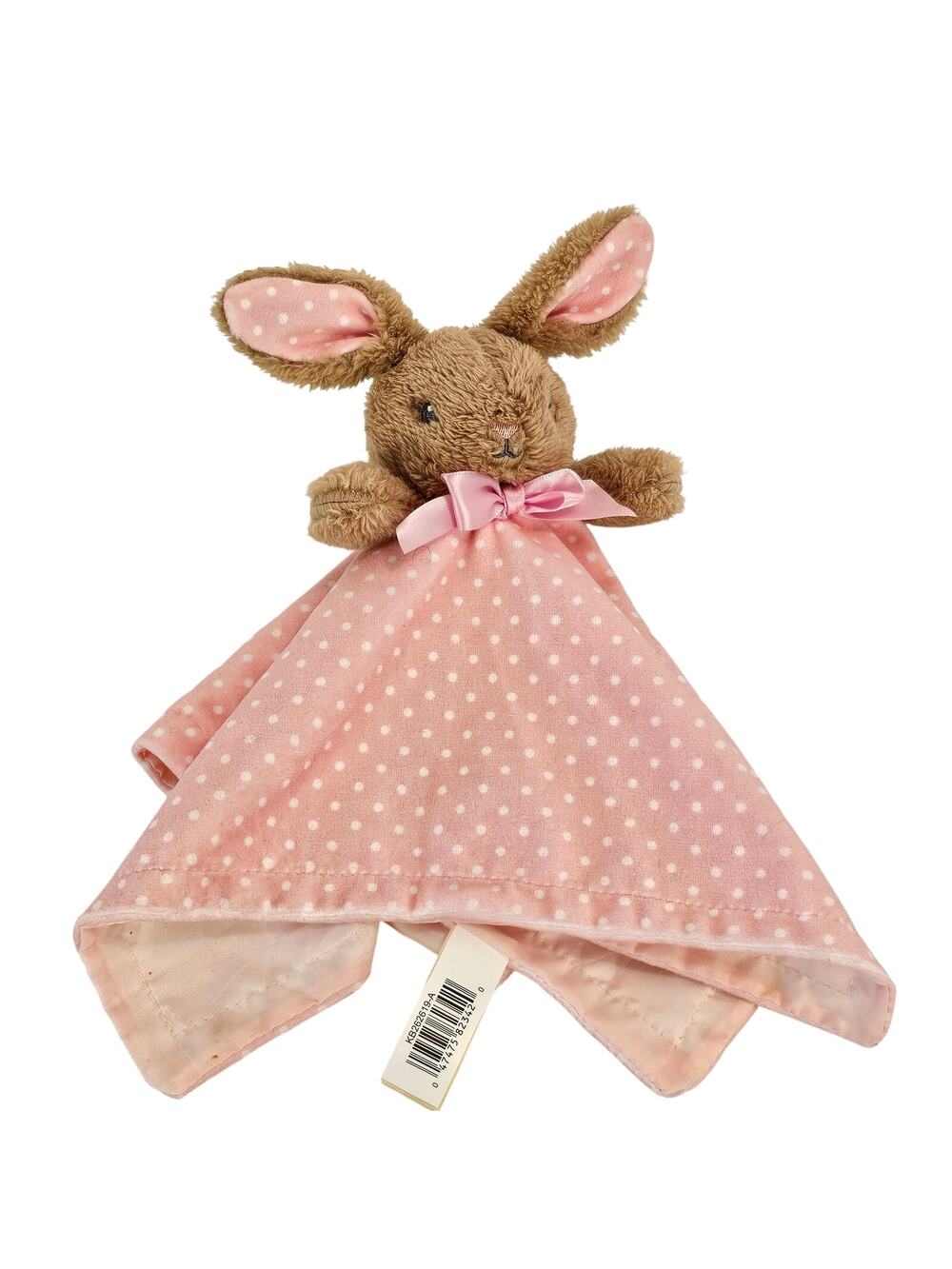 Baby Bunny Rabbit Security Blanket Lovey Pink Polka Dot Plush Satin Back